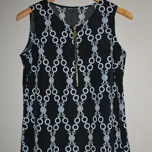 ANNE TAYLOR LION PRINT BLACK BLOUSE TOP L/XL